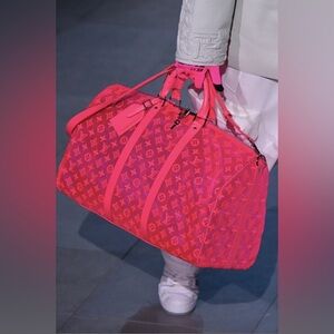 Louis Vuitton RARE Mesh Keepall 50 Monogram Duffle Bag Travel Bag Neon Hot Pink